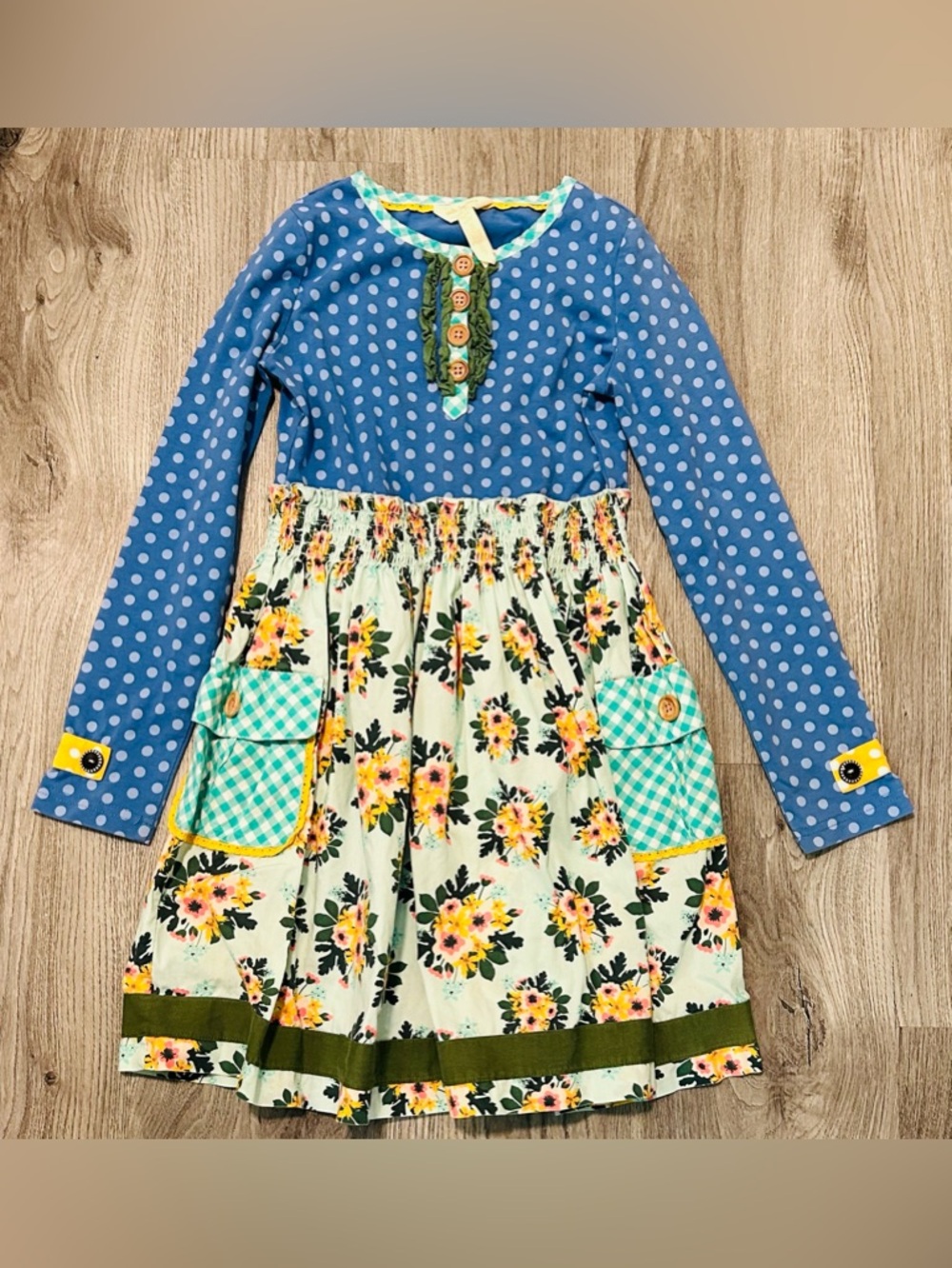 Matilda Jane Sz 8 Blue Polka Dot Top with Mint Floral Skirt